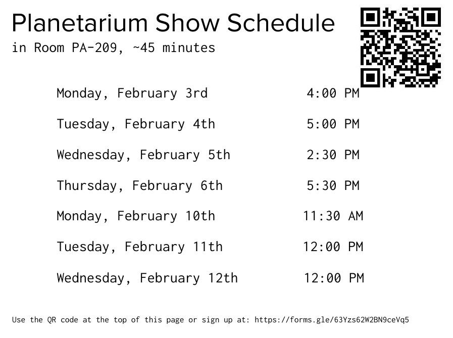 planetarium show schedule