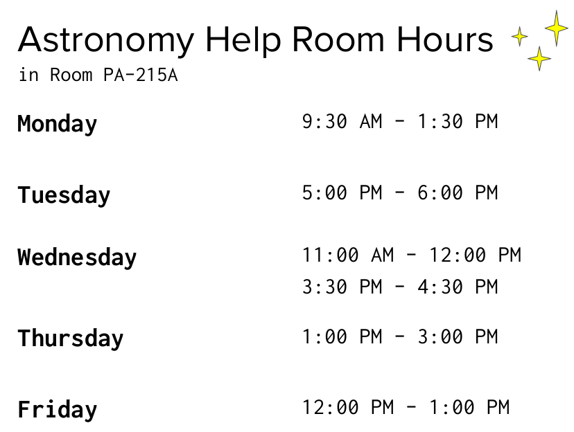 Astronomy Help Room schedule