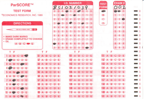 figure of a correctly filled-in scantron form